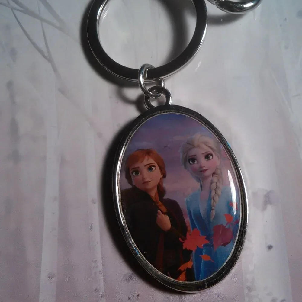 Disney Frozen Princess Anna and Elsa Stainless Steel Pendant Necklace + Keychain